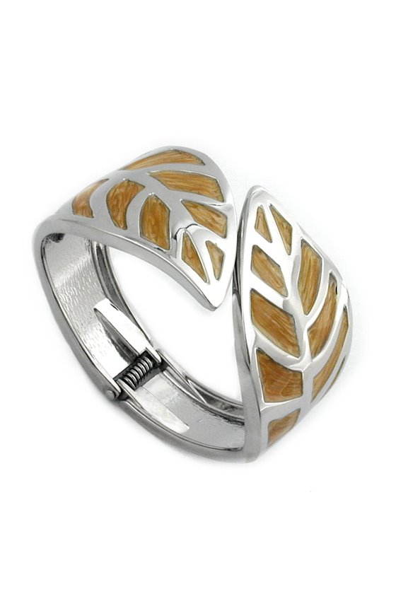 HINGED BANGLE LEAF ENAMEL COFFEE BROWN