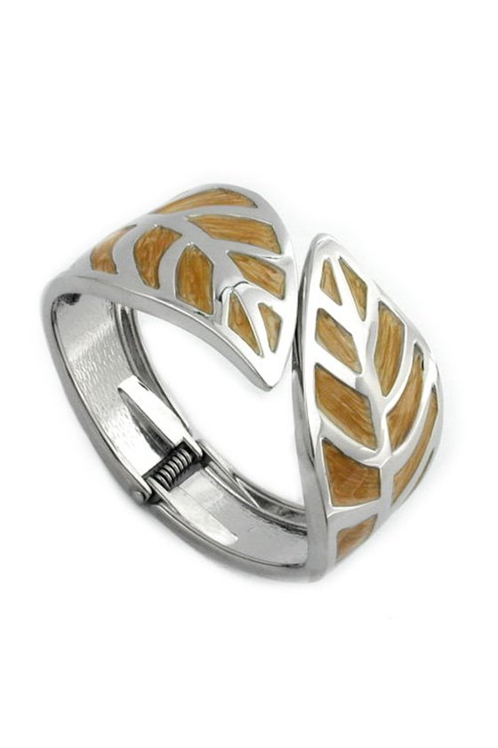 HINGED BANGLE LEAF ENAMEL COFFEE BROWN