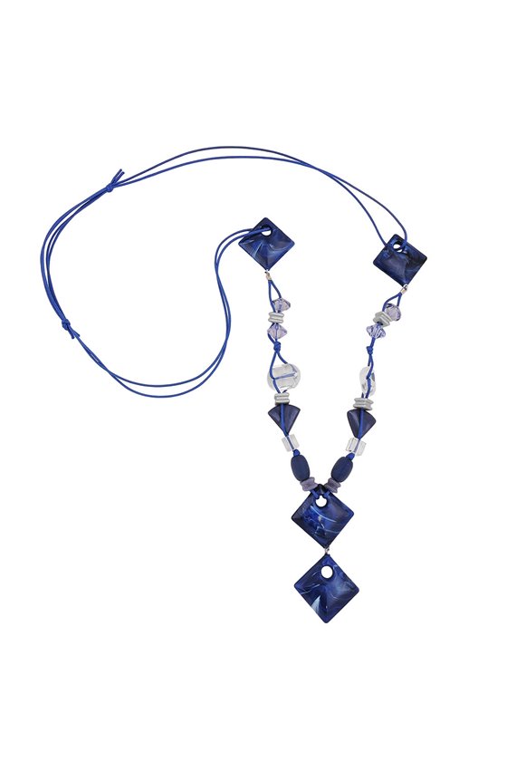 NECKLACE 4X BLUE MARBLED SQUARE BEADS CORD BLUE