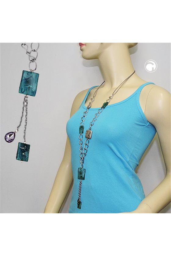 NECKLACE CURB CHAIN DIFFERENT BEADS TURQUOISE