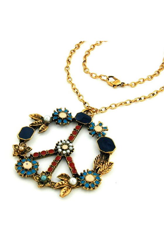 NECKLACE PEACE SIGN MULTI COLOURED