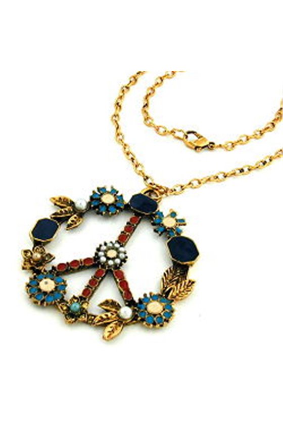 NECKLACE PEACE SIGN MULTI COLOURED