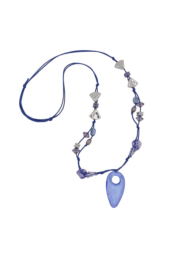 NECKLACE BLUE AND CROME-FINISHED BEADS