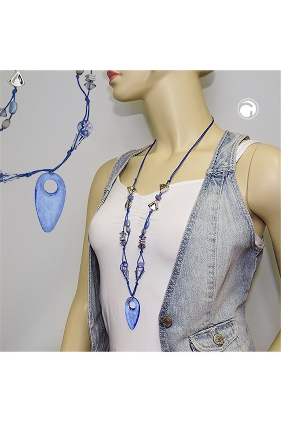 NECKLACE BLUE AND CROME-FINISHED BEADS