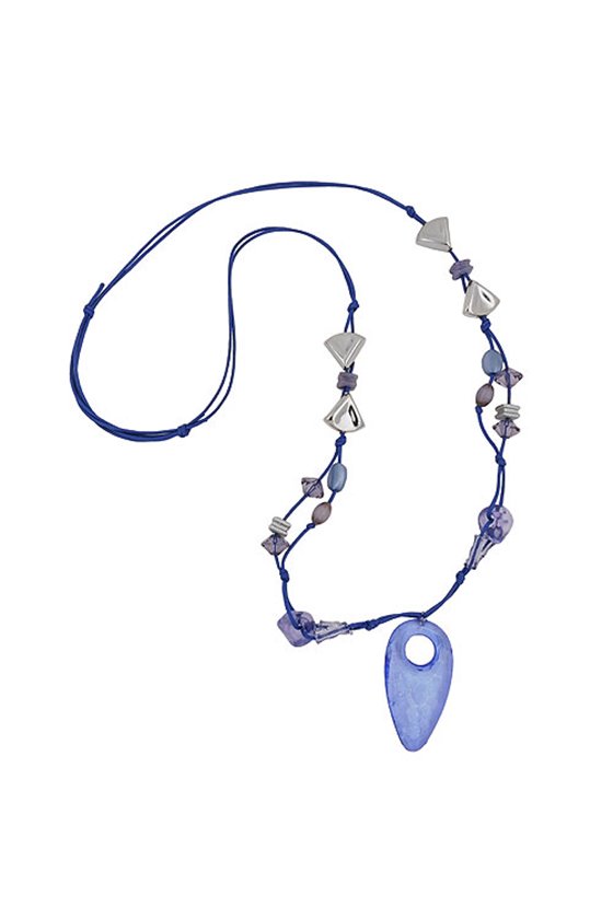 NECKLACE BLUE AND CROME-FINISHED BEADS