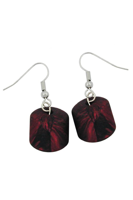 HOOK EARRINGS SLANTED BEAD RED METALLIC