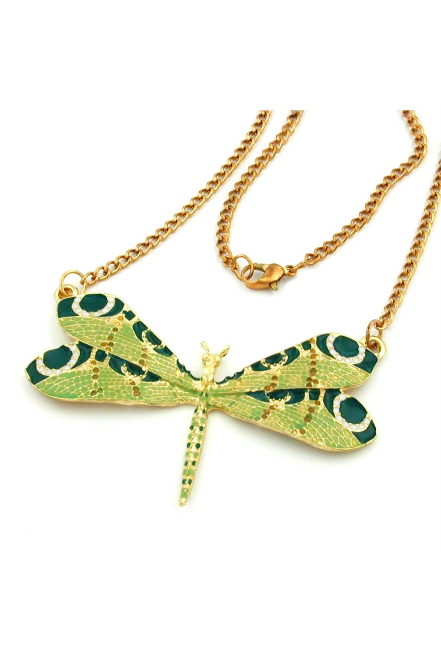 NECKLACE DRAGONFLY GREEN GOLD COLOURED