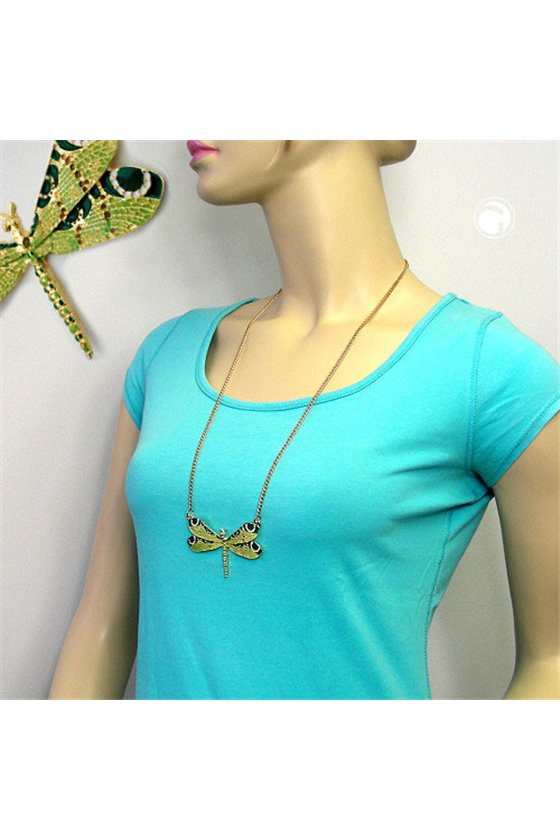 NECKLACE DRAGONFLY GREEN GOLD COLOURED