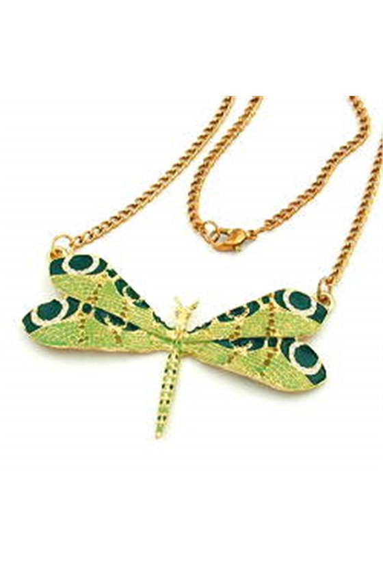 NECKLACE DRAGONFLY GREEN GOLD COLOURED