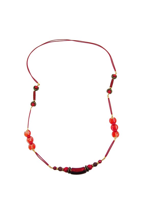 NECKLACE BEADS RED SHINY 100CM