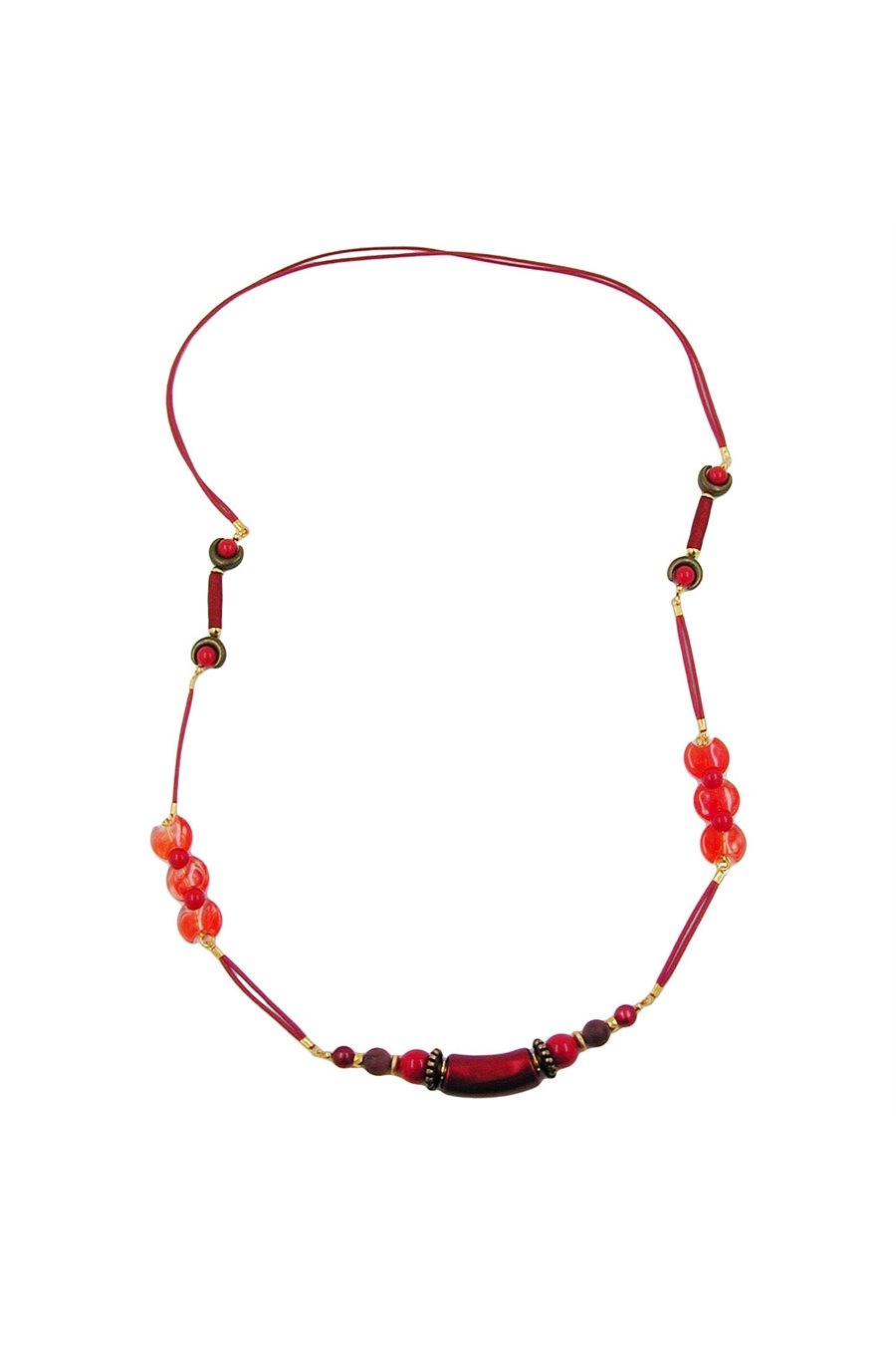 NECKLACE BEADS RED SHINY 100CM