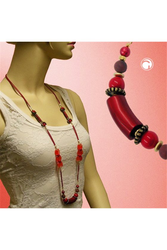 NECKLACE BEADS RED SHINY 100CM