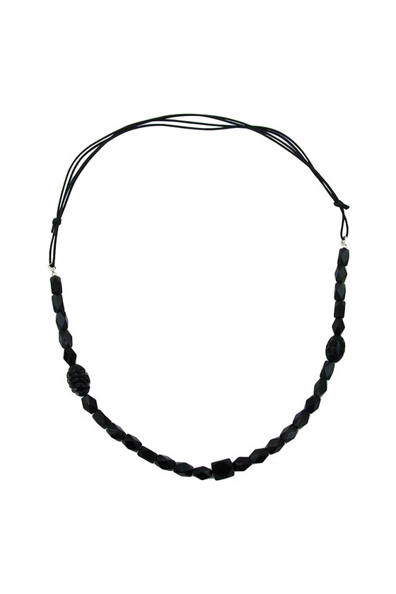 NECKLACE BLACK BEADS OLIVE SHAPE FACETED