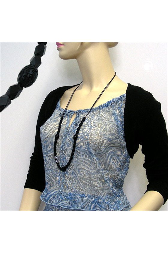 NECKLACE BLACK BEADS OLIVE SHAPE FACETED