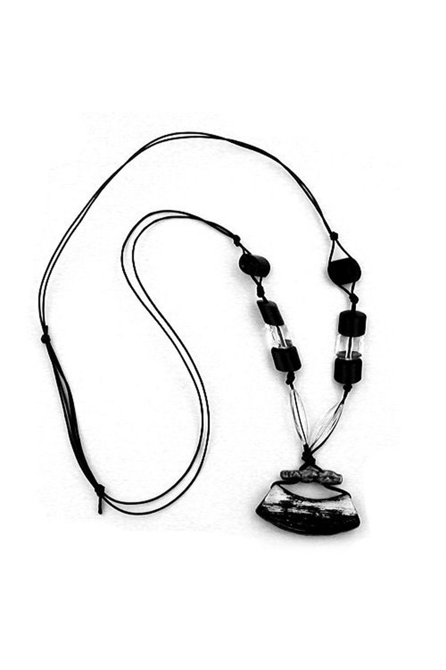 NECKLACE PIPE BEAD BLACK/SILVER COLOURED ANTIQUE SILVER