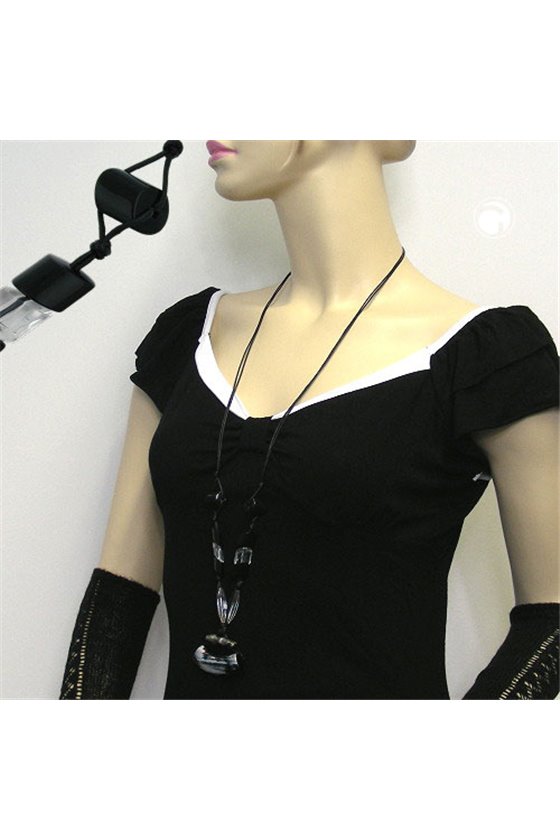 NECKLACE PIPE BEAD BLACK/SILVER COLOURED ANTIQUE SILVER