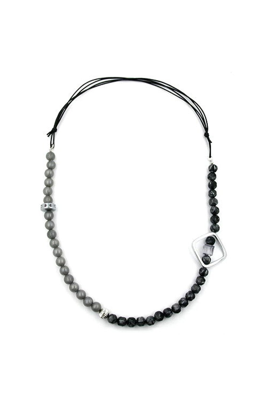 NECKLACE OPEN SQUARE BEADS GREY CHROME 95CM