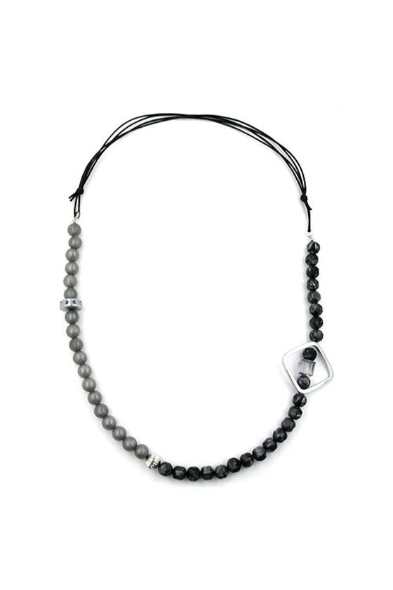NECKLACE OPEN SQUARE BEADS GREY CHROME 95CM