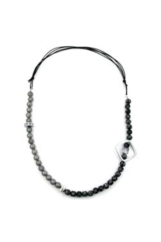 NECKLACE OPEN SQUARE BEADS GREY CHROME 95CM