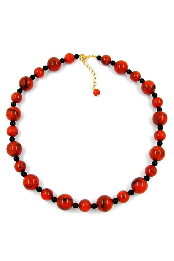 NECKLACE BEADS RED-BLACK 50CM