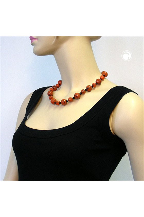 NECKLACE BEADS RED-BLACK 50CM