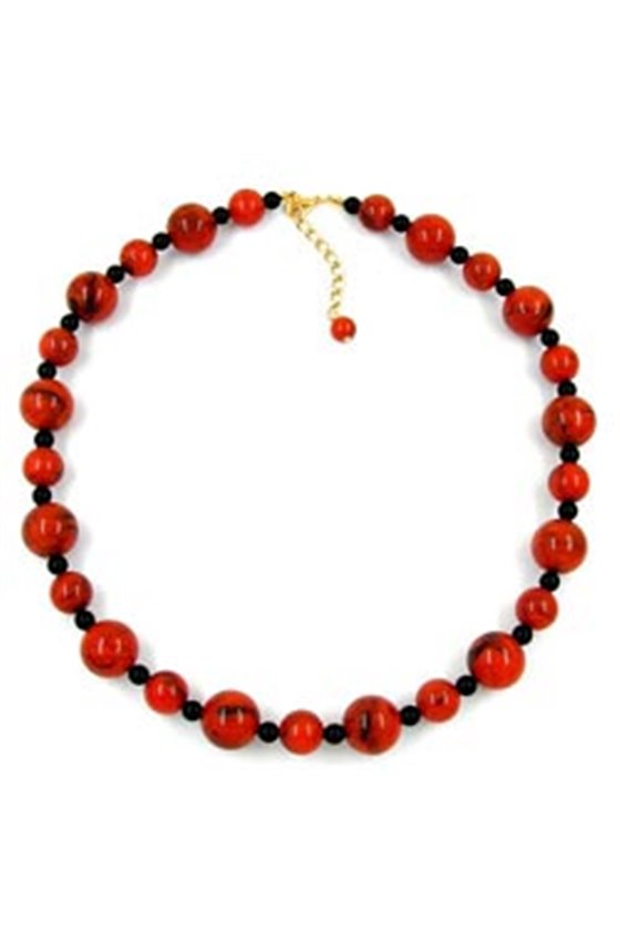 NECKLACE BEADS RED-BLACK 50CM