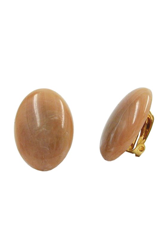 CLIP-ON EARRING OVAL LIGHT BROWN MARBLED