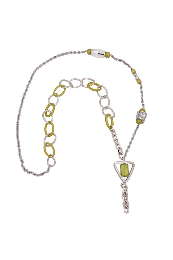 NECKLACE GREEN BEADS CHAIN LINKS