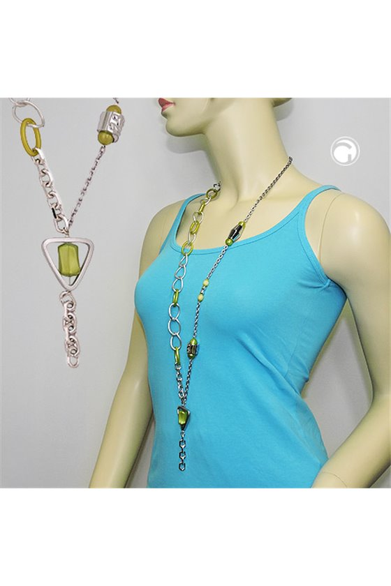 NECKLACE GREEN BEADS CHAIN LINKS