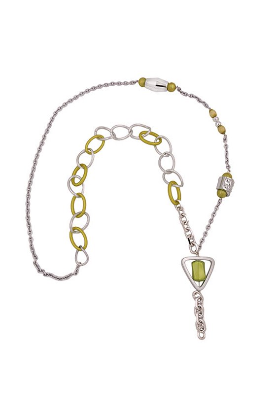 NECKLACE GREEN BEADS CHAIN LINKS