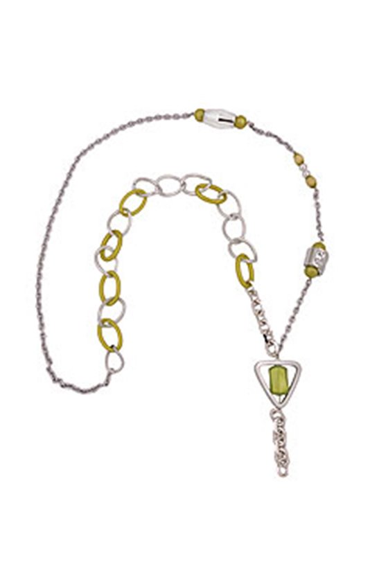 NECKLACE GREEN BEADS CHAIN LINKS