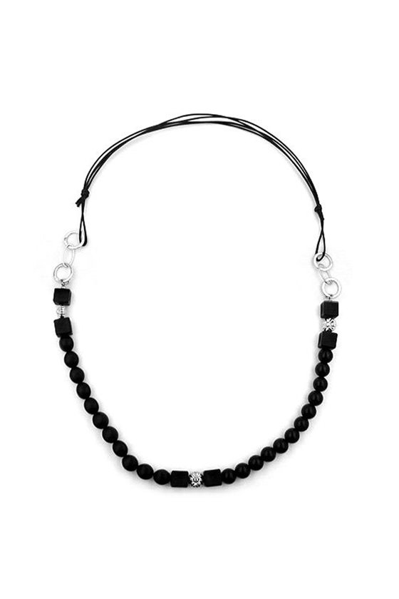 NECKLACE BLACK BEADS CHROMED RINGS & BEADS