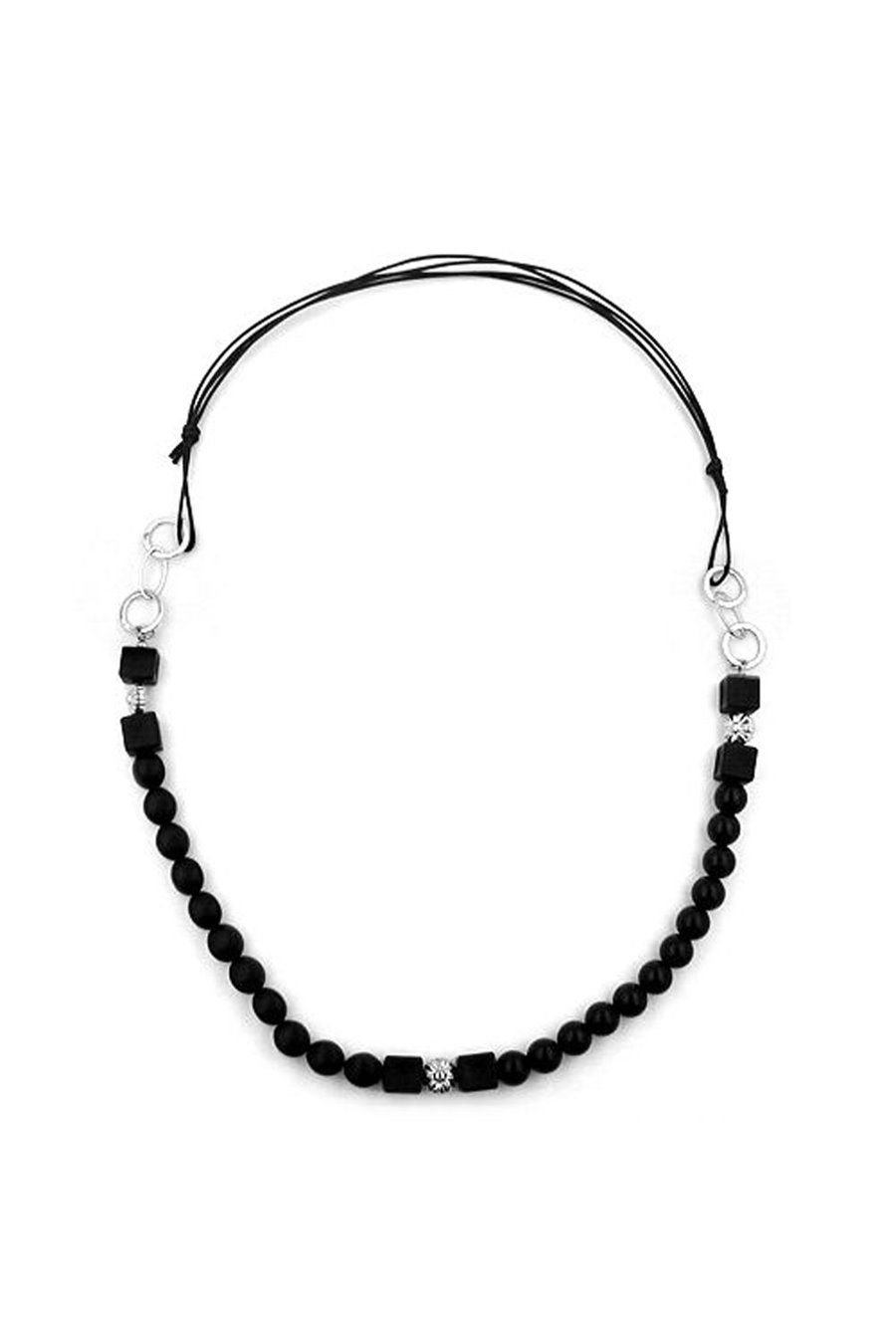NECKLACE BLACK BEADS CHROMED RINGS & BEADS