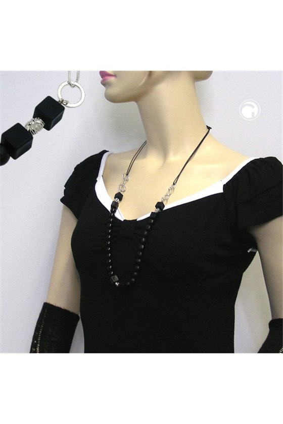 NECKLACE BLACK BEADS CHROMED RINGS & BEADS