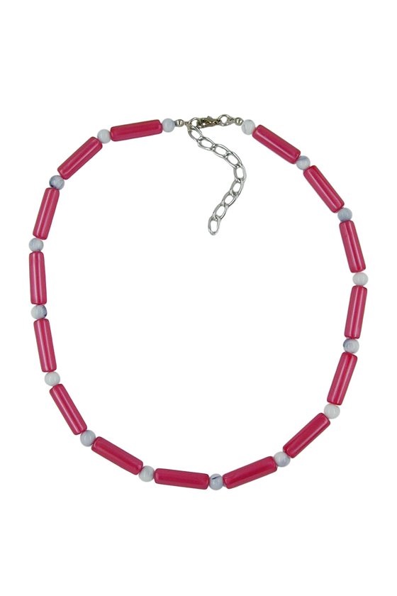 NECKLACE BEADS RED/WHITE SILKY SHIMMERING