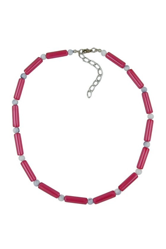 NECKLACE BEADS RED/WHITE SILKY SHIMMERING