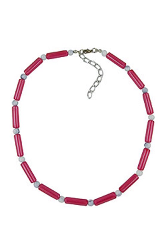 NECKLACE BEADS RED/WHITE SILKY SHIMMERING