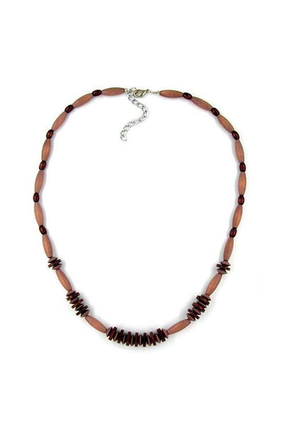 NECKLACE WOOD BROWN GLOSSY MATTE 60CM