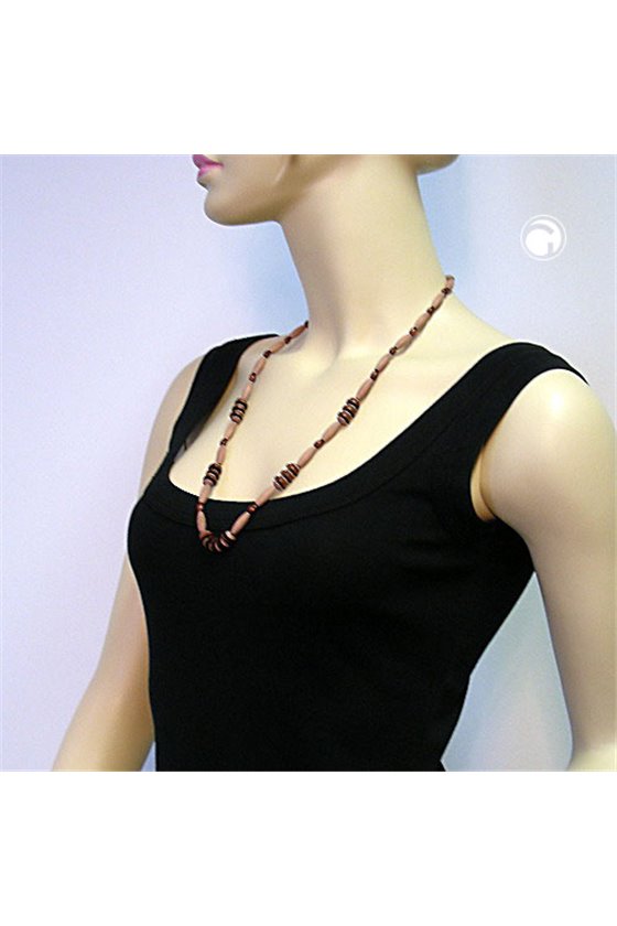 NECKLACE WOOD BROWN GLOSSY MATTE 60CM