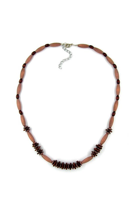 NECKLACE WOOD BROWN GLOSSY MATTE 60CM