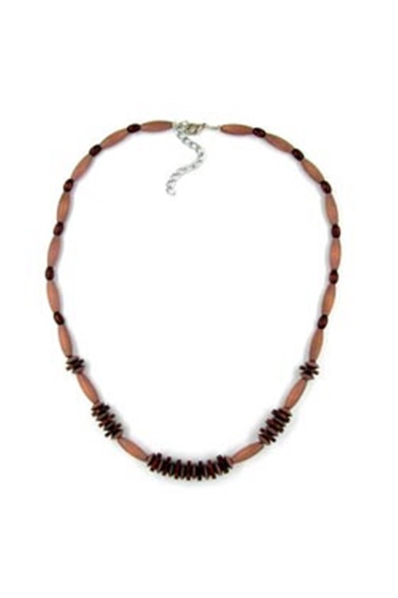 NECKLACE WOOD BROWN GLOSSY MATTE 60CM
