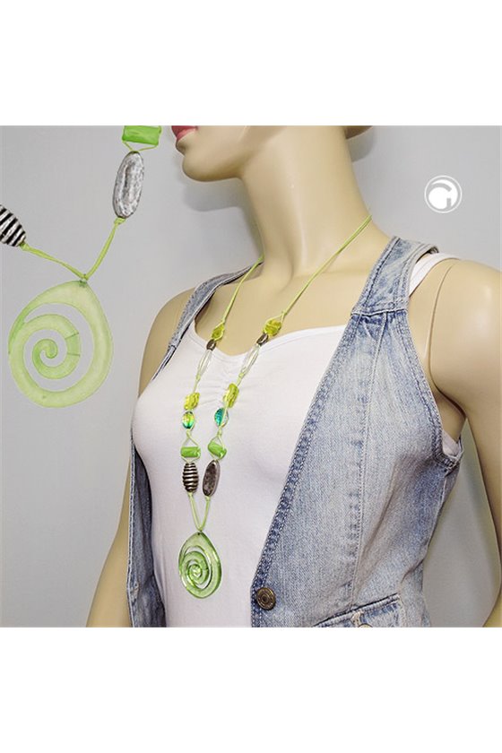 NECKLACE GREEN-YELLOW-COLORED BEADS
