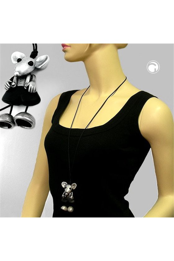 NECKLACE MOUSE ANTIQUE SILVER 90CM