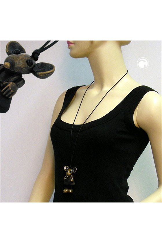 NECKLACE MOUSE BLACK-BRASS 90CM