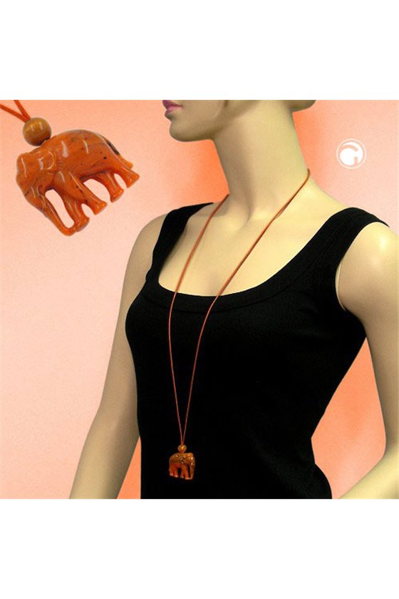 NECKLACE ELEPHANT ORANGE MARBLED