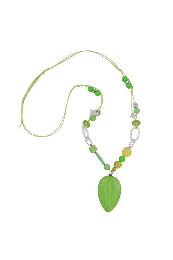 NECKLACE GREEN-ANTIQUE-SILVER BEADS