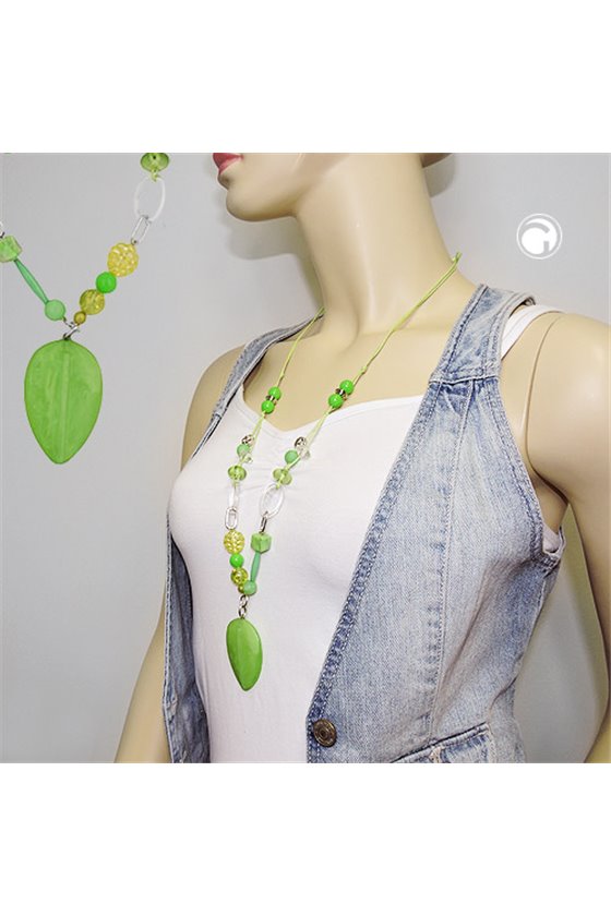 NECKLACE GREEN-ANTIQUE-SILVER BEADS