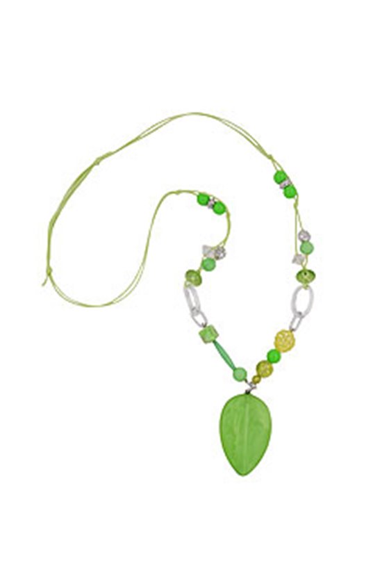 NECKLACE GREEN-ANTIQUE-SILVER BEADS