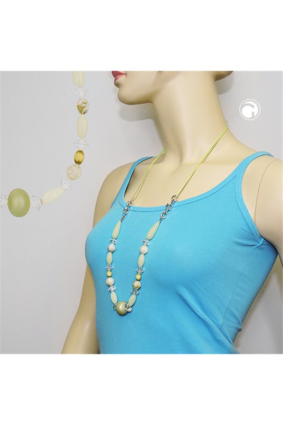 NECKLACE BEADS LIGHT-GREEN-OLIV