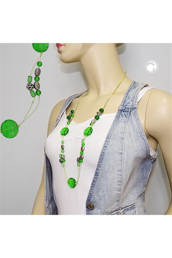 NECKLACE GREEN AND ANTIQUE SILVER BEADS
